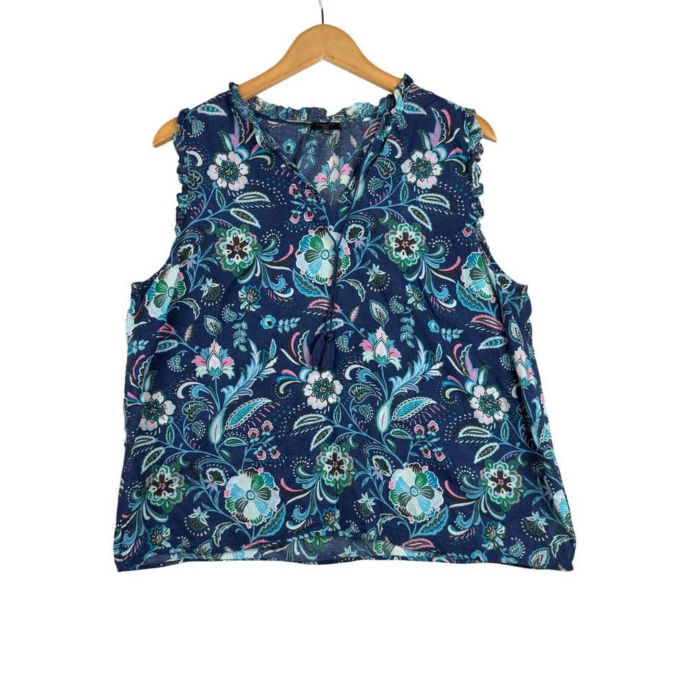 Talbots Floral Print Sleeveless Tank Blouse size X-Large Petite Blue/Pink